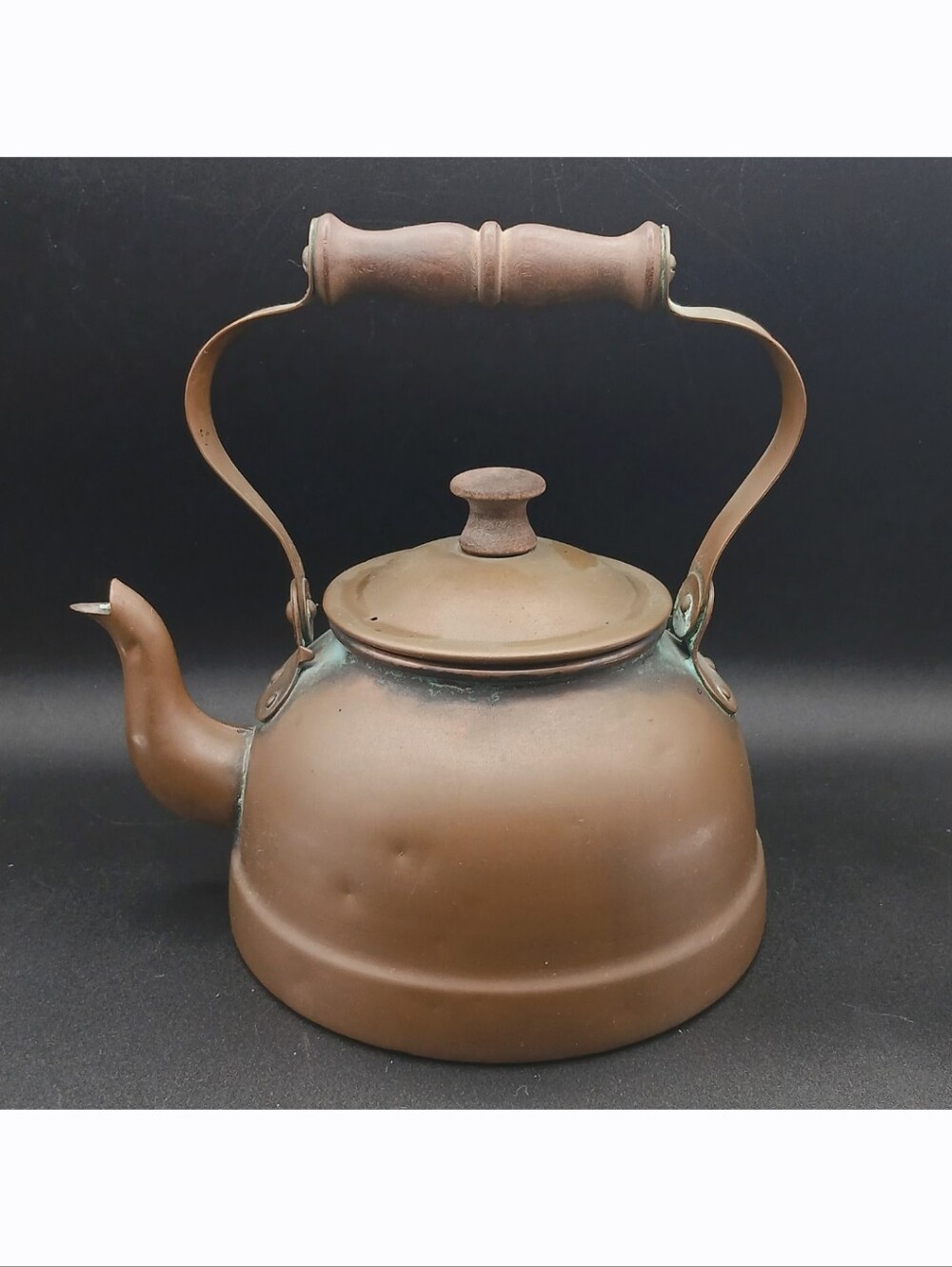 Vintage Copper Teapot Tea Pot Kettle Wooden Handle Lid Made In Portugal